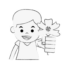 Boy with flower cartoon icon vector illustration graphic design