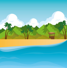 beautiful landscape summer time on the beach with palms vector illustration graphic design