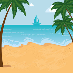 Fototapeta na wymiar beautiful landscape summer time on the beach with palms vector illustration graphic design