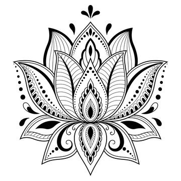 Naklejki Henna tattoo flower template in Indian style. Ethnic floral paisley - Lotus. Mehndi style. Ornamental pattern in the oriental style.