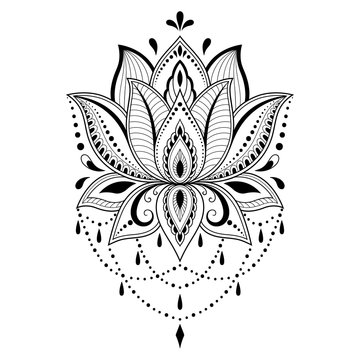 Naklejki Henna tattoo flower template in Indian style. Ethnic floral paisley - Lotus. Mehndi style. Ornamental pattern in the oriental style.
