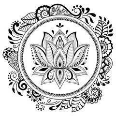 Circular pattern in the form of a mandala. Henna tatoo mandala. Mehndi style. Decorative pattern in oriental style. Coloring book page.