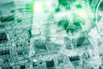 Industry 4.0 concept image. industrial instruments in the factory with cyber and physical system icons ,Internet of things network,smart factory solution