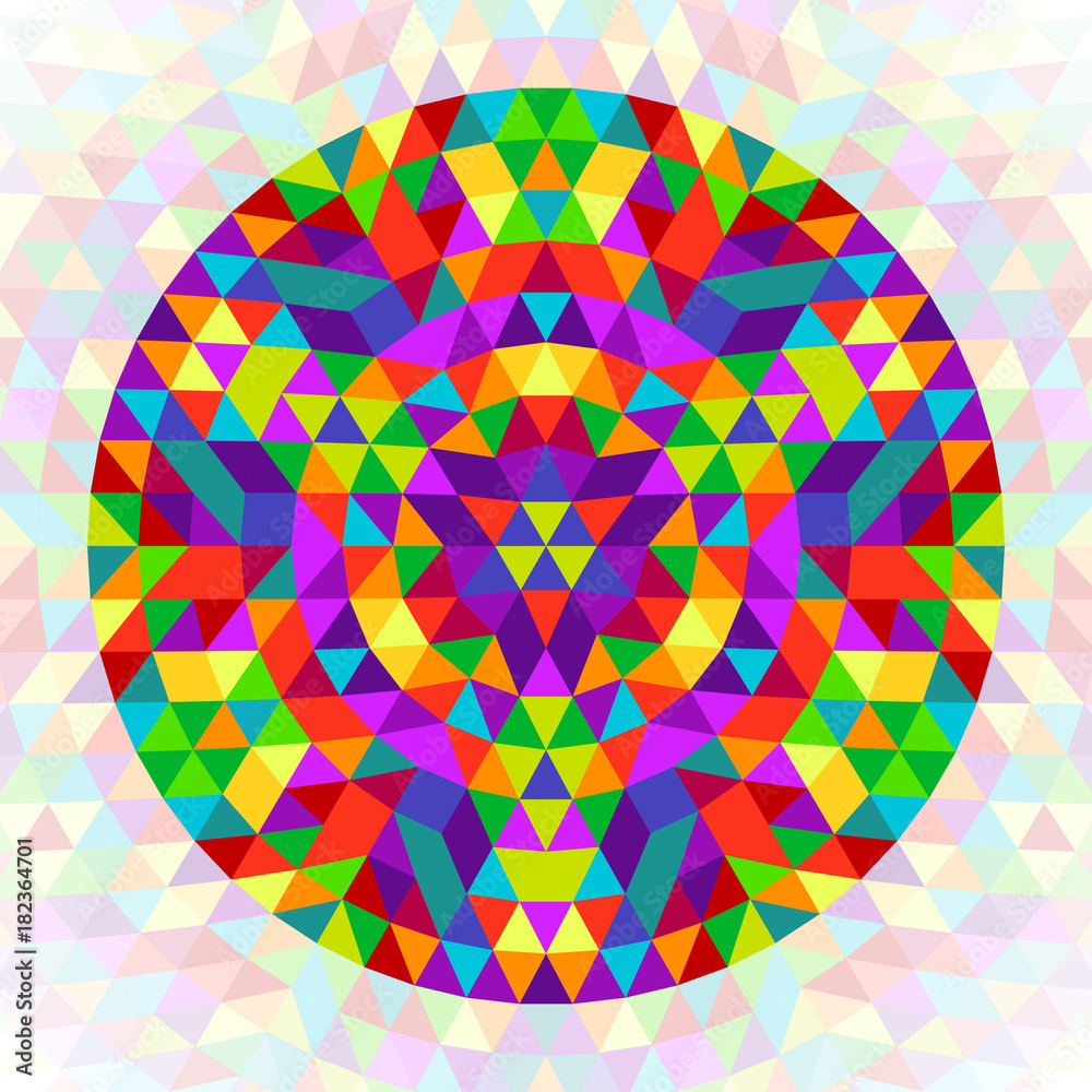 Poster circular geometrical triangle mandala design - symmetric vector pattern art from color triangles