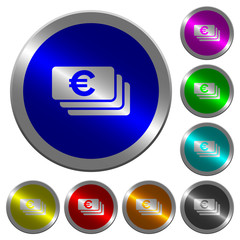 Euro banknotes luminous coin-like round color buttons