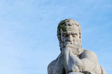 Sophocles monument sculpture looking into eyes Blue sky , copy space