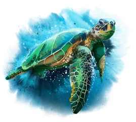 Foto op Plexiglas Grote zeeschildpad aquarel schilderij © Kajenna