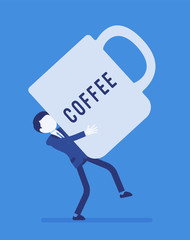 Man carrying a giant coffee mug