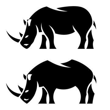 Rhinoceros, monochrome logo, silhouette of a rhino standing on isolated white background