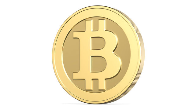 Face of the cryptocurrency golden bitcoin, 3d rendering isolated on white background. 3d illustration, concept of virtual international currency and business on the Internet.