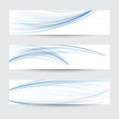 Vector set of abstract blue wavy , water flow banners