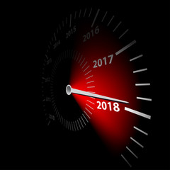 Speedometer with the date New Year 2018. 