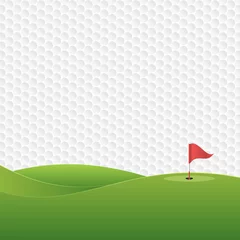 Photo sur Aluminium Golf Fond de golf. Terrain de golf avec un trou et un drapeau.