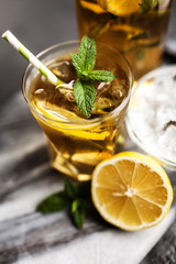 Ice tea with lemon and mint