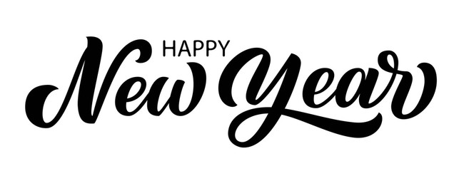 Happy new year brush hand lettering, isolated on white background. Vector type illustration. Perfect for holidays festive design.