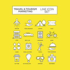 Travel And Tourism Marketing Whitened Line Icon Set Concept