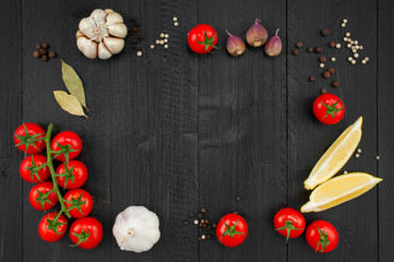 Wooden background with ingredients for cooking