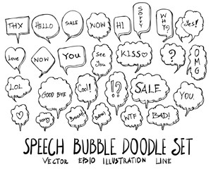 Set of Bubble speech talk illustration Hand drawn doodle Sketch line vector eps10