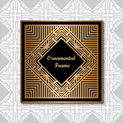 Vintage ornamental luxury background with golden frame. Template for design. Vector illustration
