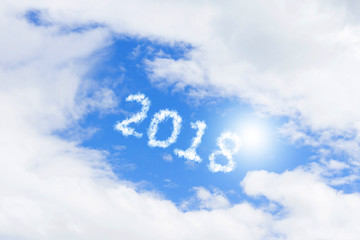 Naklejka na ściany i meble Happy New Year concept by cloud shape 2018 numbers in the clear blue sky