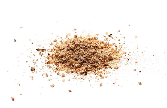 Milled nutmeg, powder isolated on white background