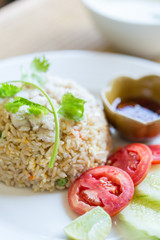 Fried Rice Crab is placed on a plate, Appetizing. Famous Thai food menu..