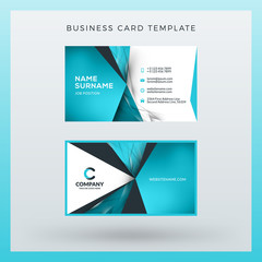 Fototapeta premium Double-sided horizontal business card template with abstract background. Vector mockup illustration. Stationery design