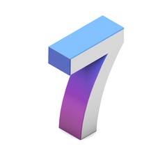 Number 7. Isometric lettering font with pink blue gradient