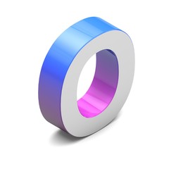 Letter O. Isometric lettering font with pink blue gradient