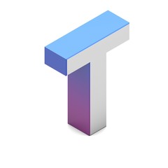 Letter T. Isometric lettering font with pink blue gradient