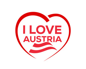 I love austria with outline of heart and austrian flag, icon design, isolated on white background. 