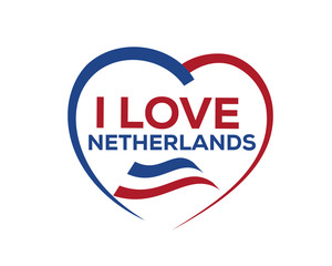 I love netherlands with outline of heart and flag of netherlands, icon design, isolated on white background.