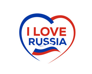I love russia with outline of heart and russian flag, icon design, isolated on white background.