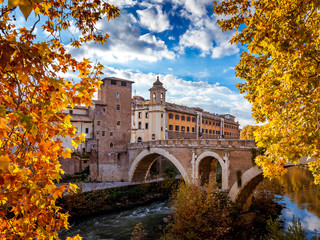 Beautiful photo of Rome, Italy with yellow foliage in Autumn