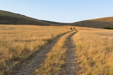 Road through the field and hills
