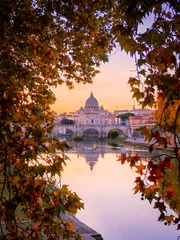 Tuinposter Beautiful view over St. Peter's Basilica in Vatican from Rome, Italy during the sunset in Autumn © Evgeni