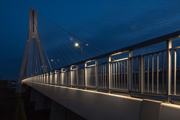 Cable-stayed bridge close-up in the evening