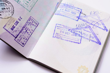 Immigration arrival stamps on passport