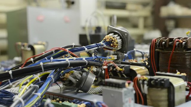 The control system of a modern CNC machine. Cable harnesses.