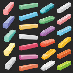 Color chalk pastel sticks, artist supplies vector set isolated