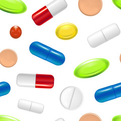 Realistic Detailed Pills Capsules and Drugs Background Pattern. Vector
