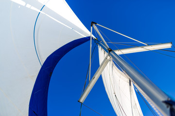 Fototapeta premium Sailing. Boat or yacht details. Sailing background