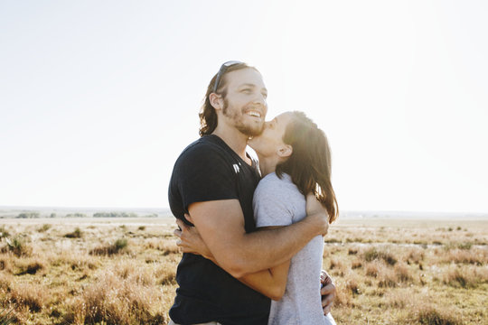 Couple hiking together in the wilderness
