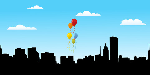 Balloons for party vector with city view