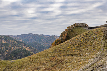 Mountain landscape on a cloudy autumn day in Russia, Syberia