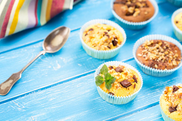 Fresh muffins with nuts and chocolate