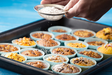 Fresh muffin sprinkled sugar