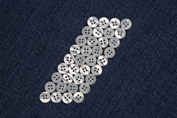 mother of pearl buttons in blue denim