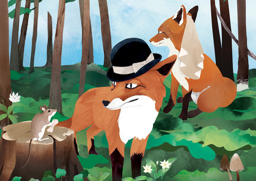 Illustration of fox wedding