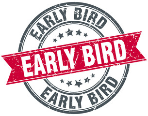 early bird round grunge ribbon stamp